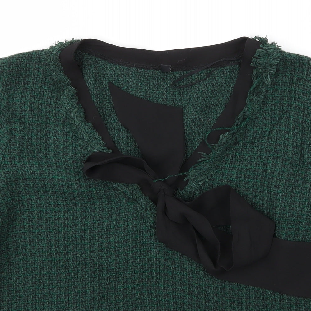 Zara Womens Green V-Neck  Cotton Pullover Jumper Size L