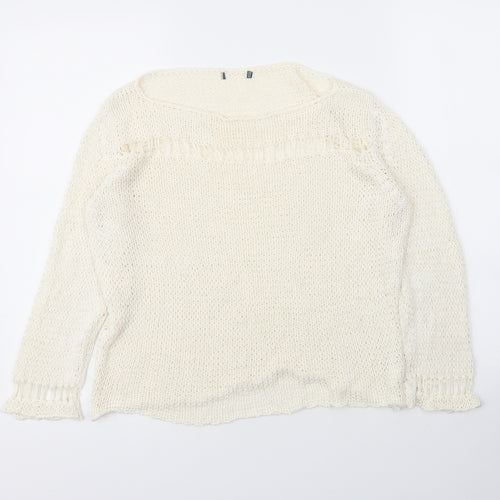 Preworn Womens Ivory Boat Neck  Acrylic Cape Jumper Size 4