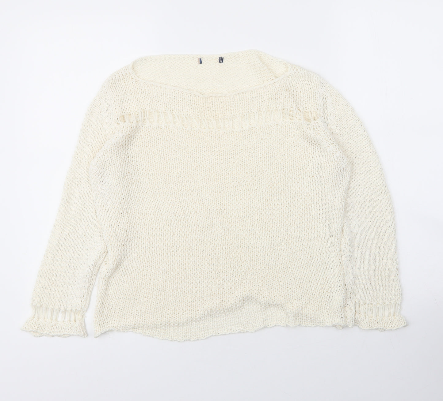 Preworn Womens Ivory Boat Neck  Acrylic Cape Jumper Size 4