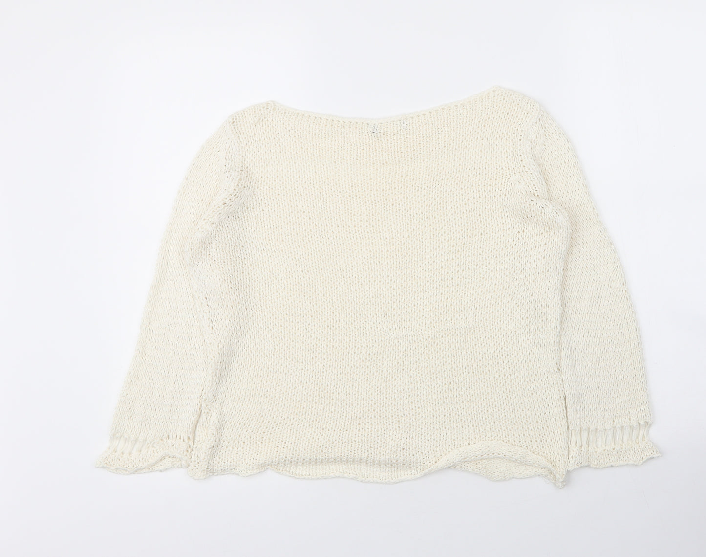 Preworn Womens Ivory Boat Neck  Acrylic Cape Jumper Size 4