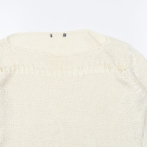 Preworn Womens Ivory Boat Neck  Acrylic Cape Jumper Size 4
