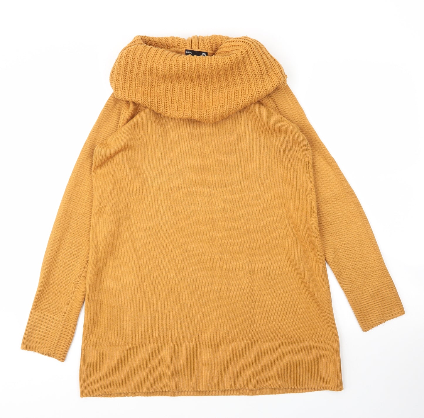 H&M Womens Yellow Roll Neck  Acrylic Tunic Jumper Size S