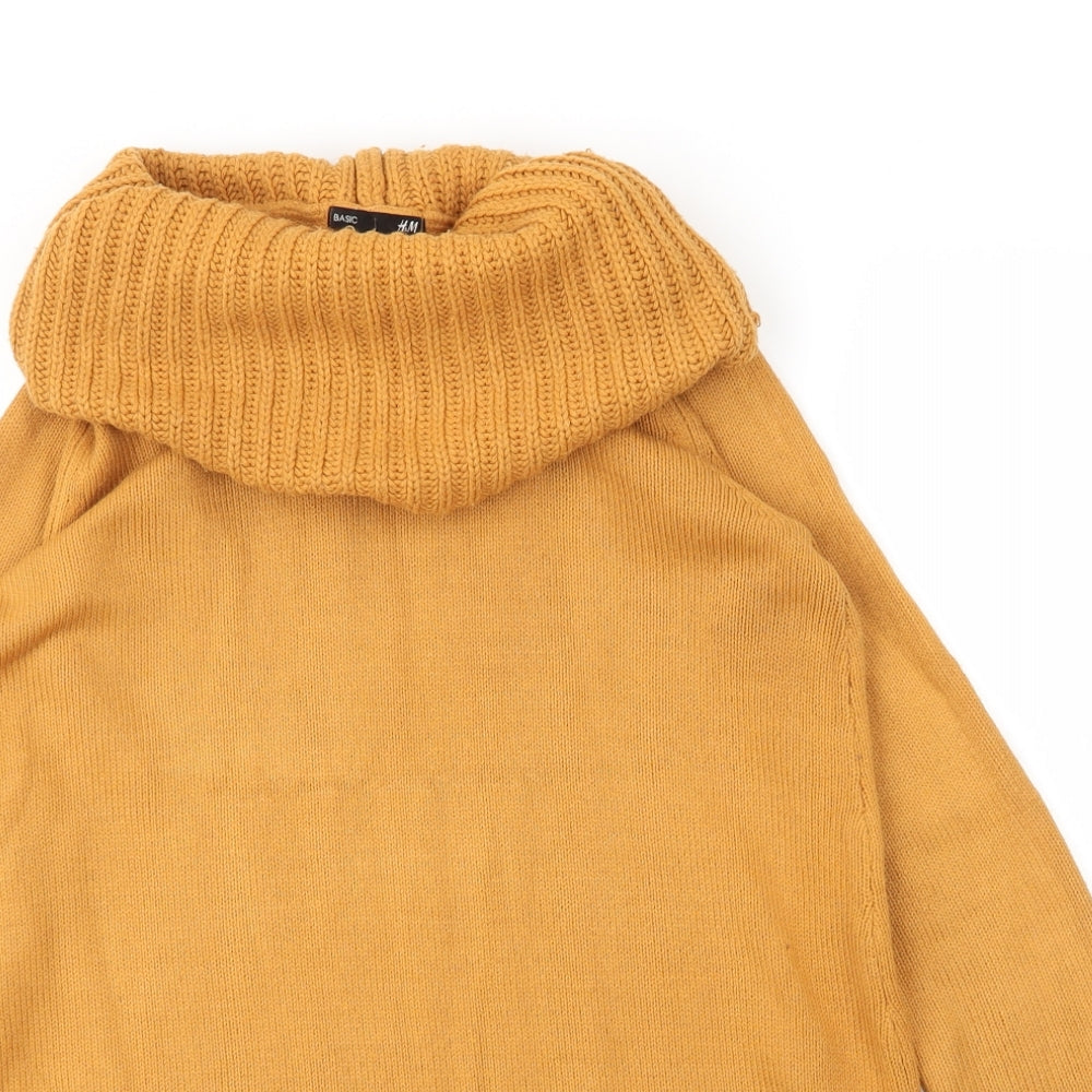 H&M Womens Yellow Roll Neck  Acrylic Tunic Jumper Size S