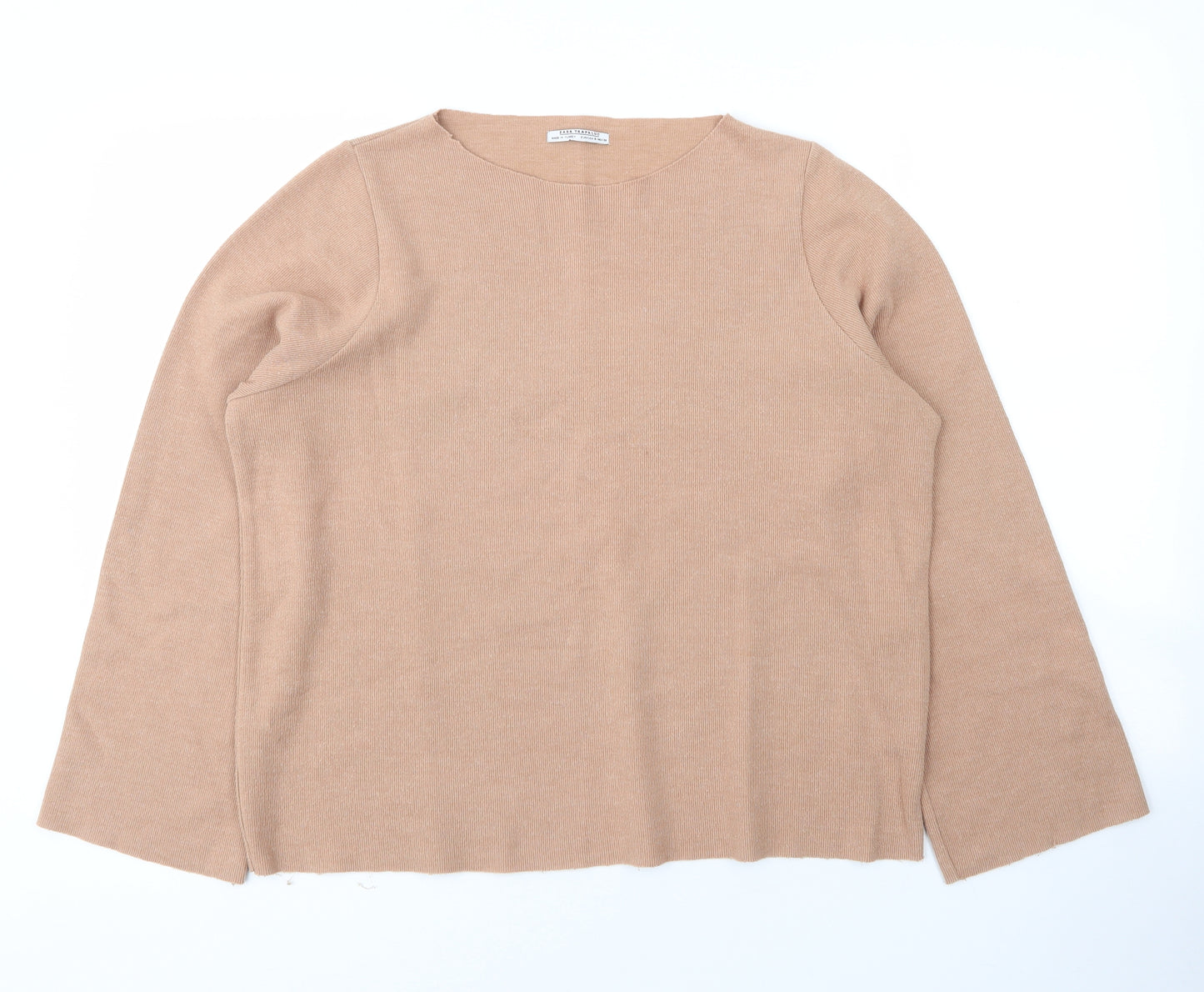 Zara Womens Beige Round Neck  Cotton Pullover Jumper Size S