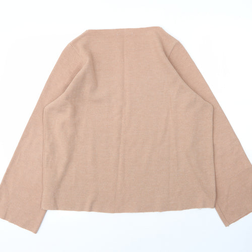 Zara Womens Beige Round Neck  Cotton Pullover Jumper Size S