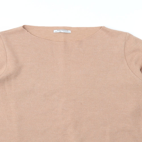 Zara Womens Beige Round Neck  Cotton Pullover Jumper Size S