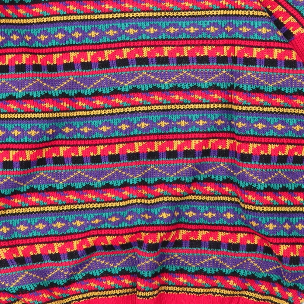 Preworn Womens Red Round Neck Fair Isle Acrylic Pullover Jumper Size L
