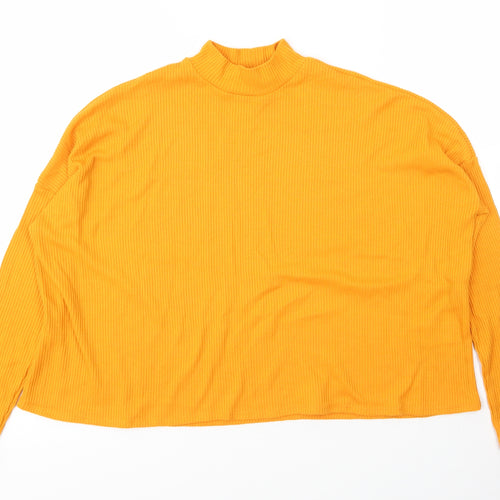 H&M Womens Yellow  Polyester Basic Blouse Size S Mock Neck