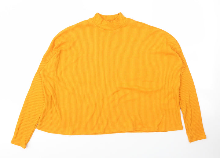 H&M Womens Yellow Polyester Basic Blouse Size S Mock Neck