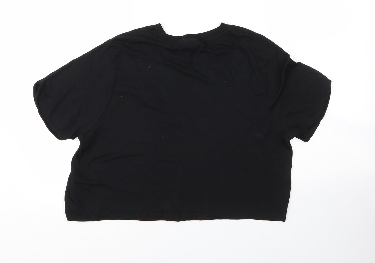 Topshop Womens Black  Cotton Cropped T-Shirt Size 16 Round Neck