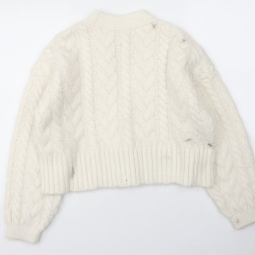 Melanj Womens White V-Neck  Wool Cardigan Jumper Size M