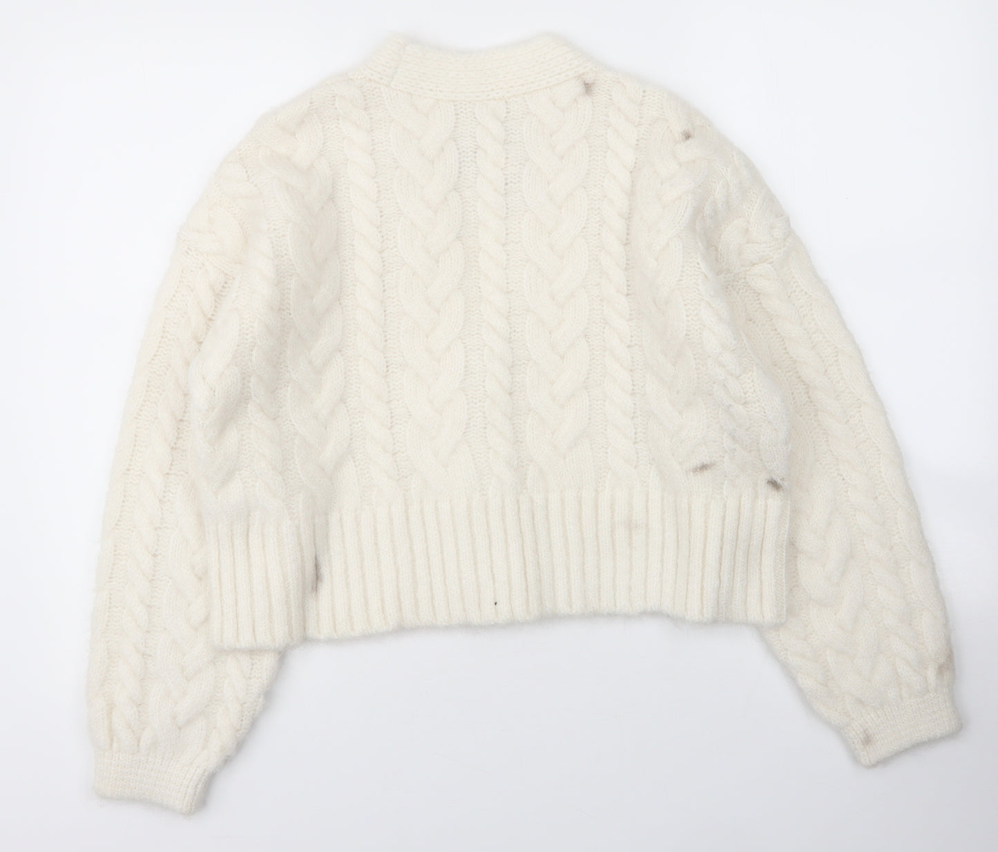 Melanj Womens White V-Neck  Wool Cardigan Jumper Size M