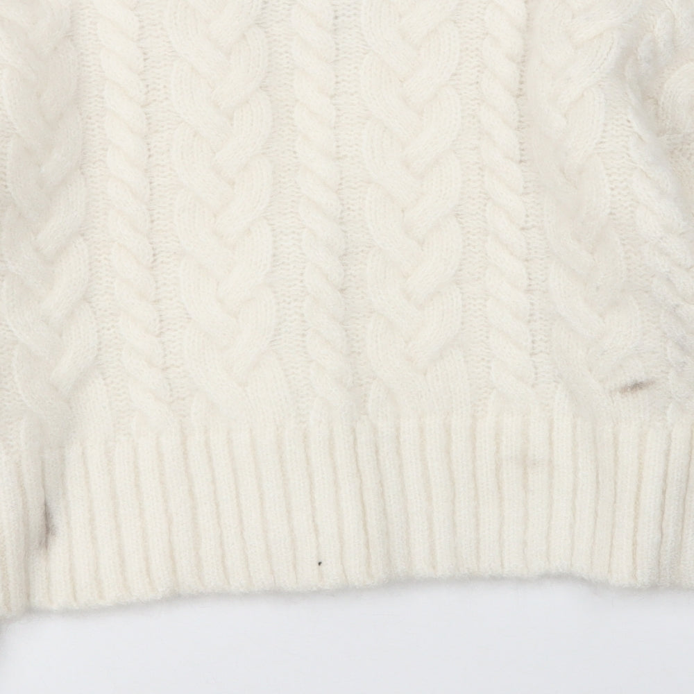 Melanj Womens White V-Neck  Wool Cardigan Jumper Size M