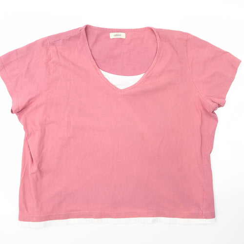 Classics Womens Pink  Cotton Basic Blouse Size 24 V-Neck