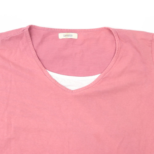 Classics Womens Pink  Cotton Basic Blouse Size 24 V-Neck