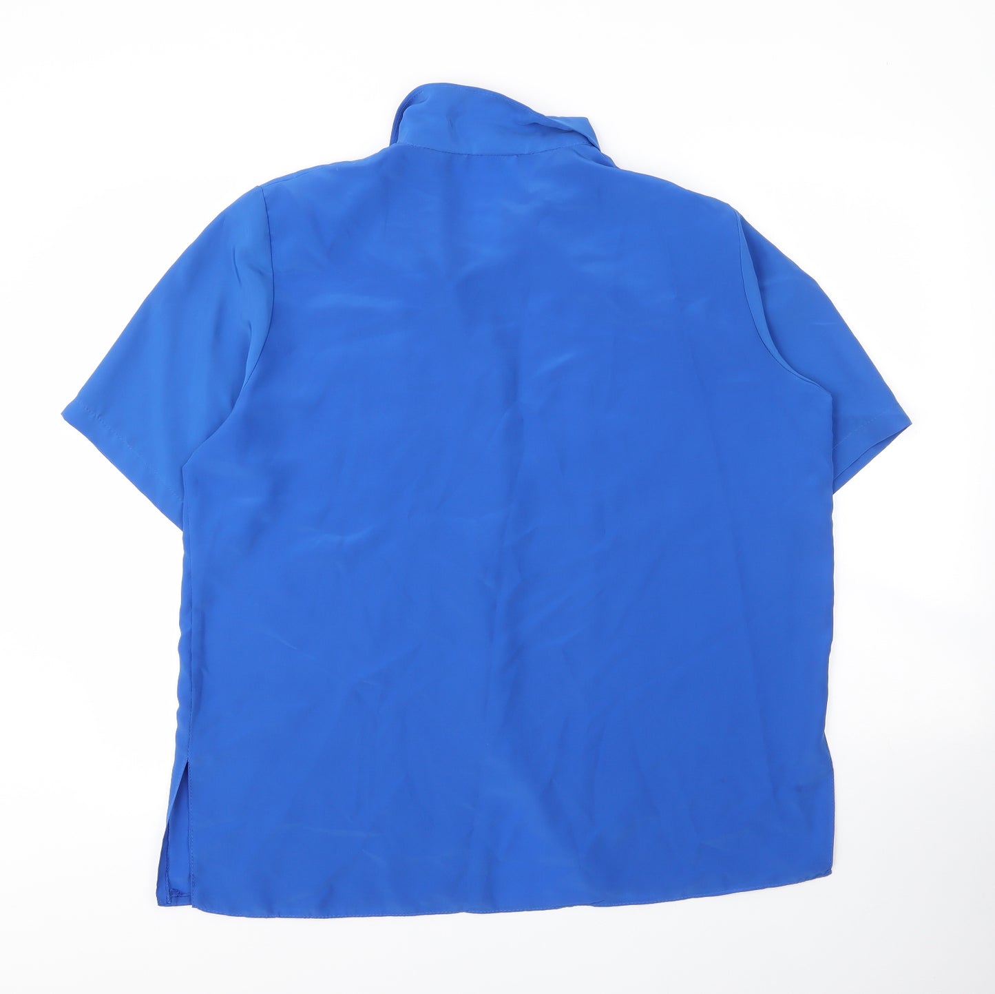 Michael Gold Womens Blue Floral Polyester Basic Blouse Size XL Collared