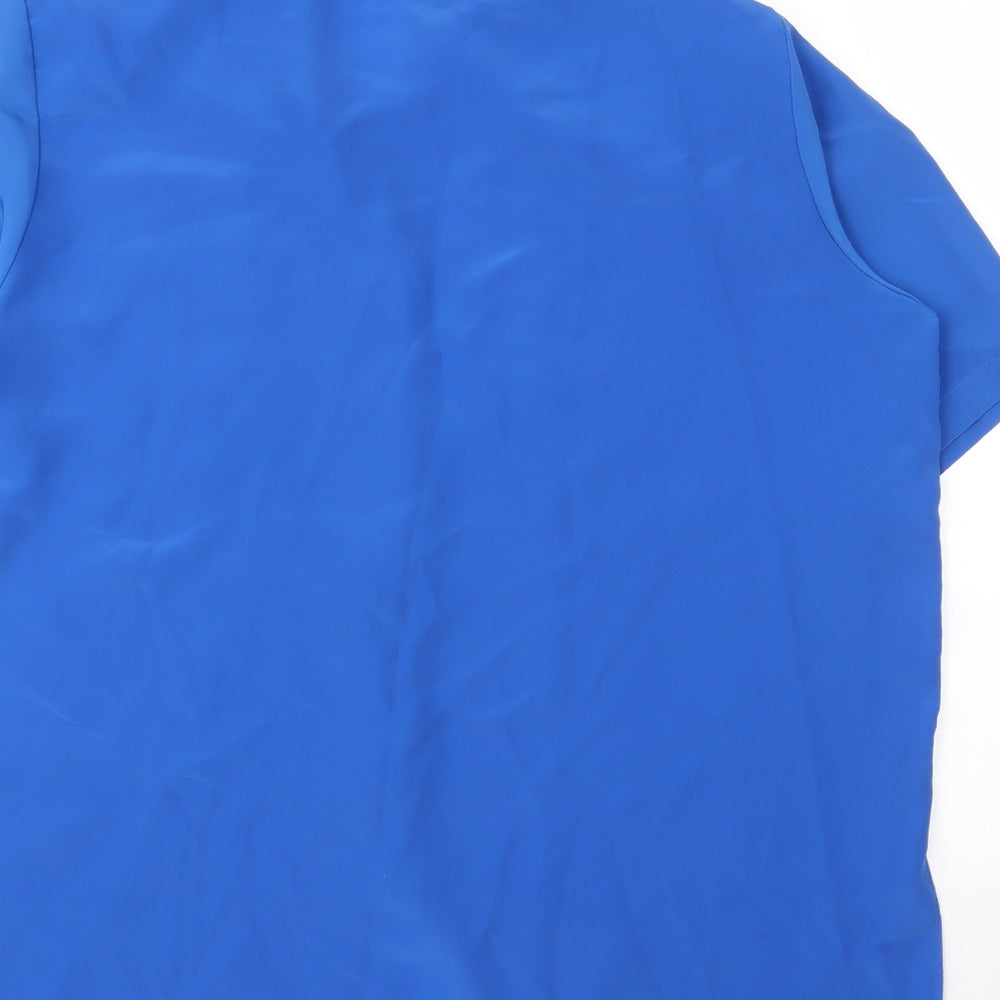 Michael Gold Womens Blue Floral Polyester Basic Blouse Size XL Collared
