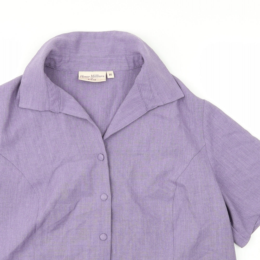 EWM Womens Purple  Polyester Basic Blouse Size 16 Collared