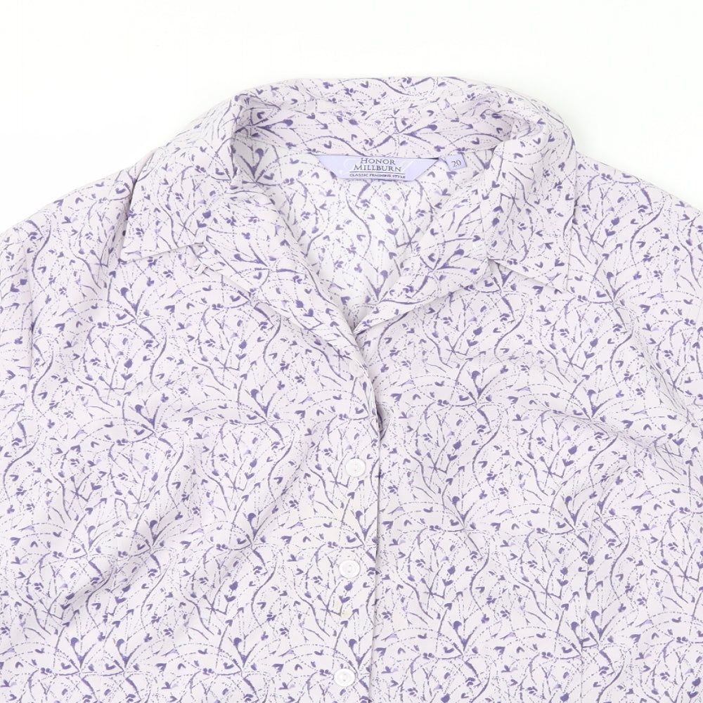 EWM Womens Purple Floral Polyester Basic Blouse Size 20 Collared