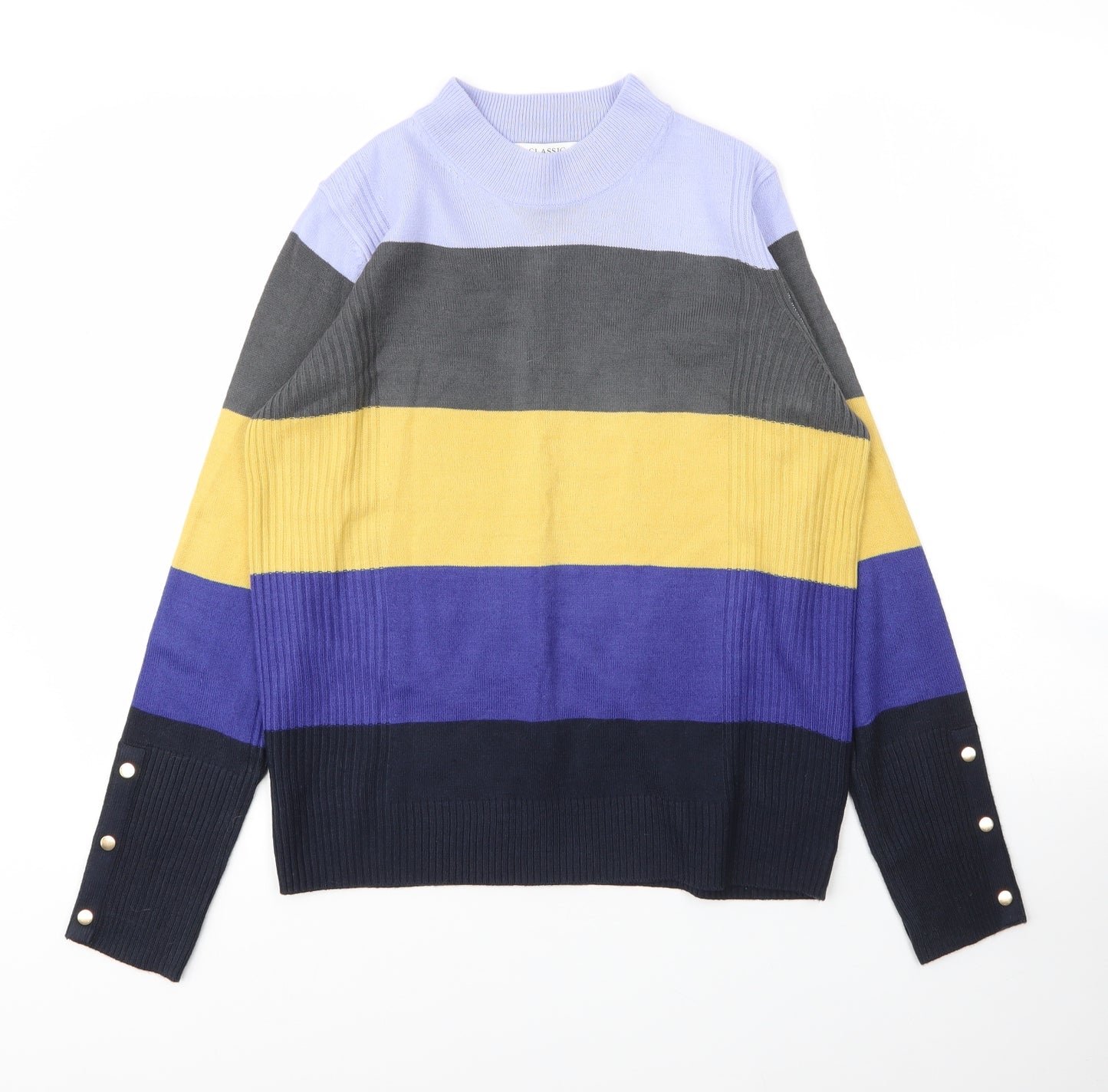 M&S Womens Blue Round Neck Striped Acrylic Pullover Jumper Size 12