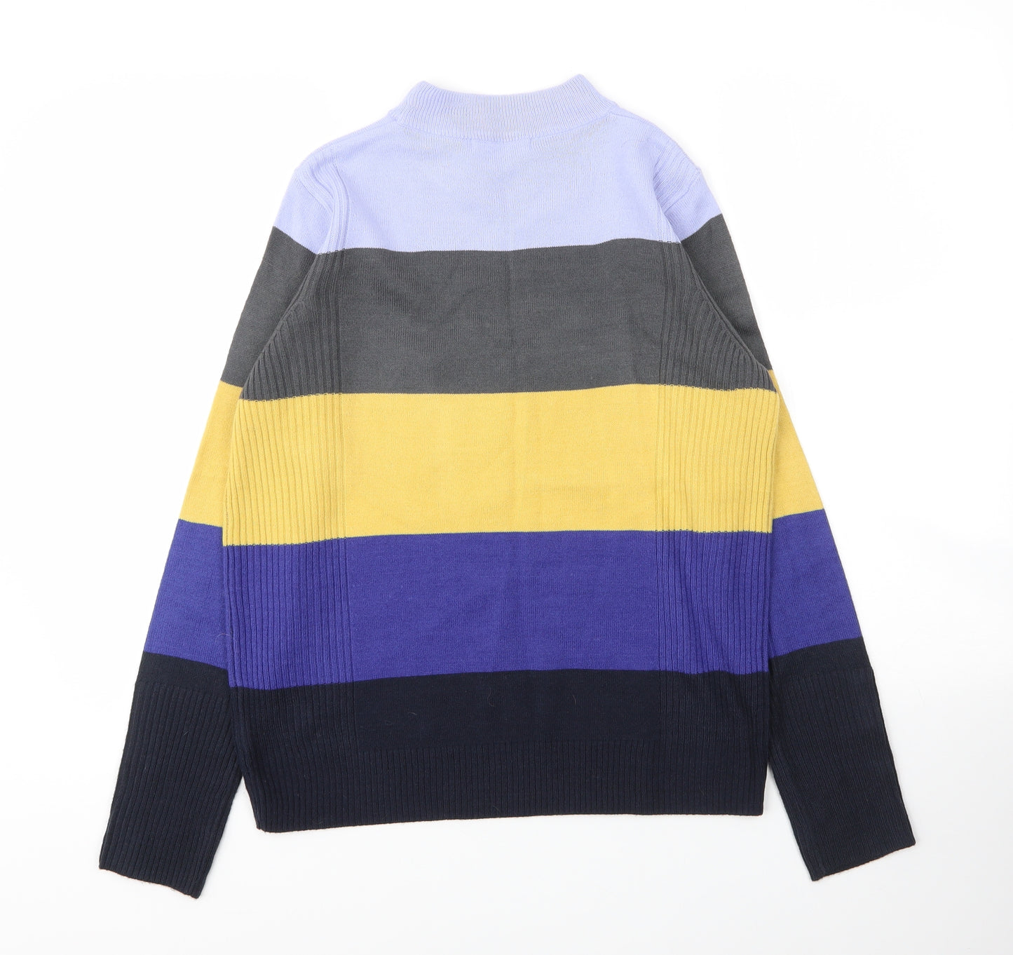 M&S Womens Blue Round Neck Striped Acrylic Pullover Jumper Size 12