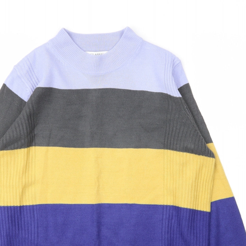 M&S Womens Blue Round Neck Striped Acrylic Pullover Jumper Size 12