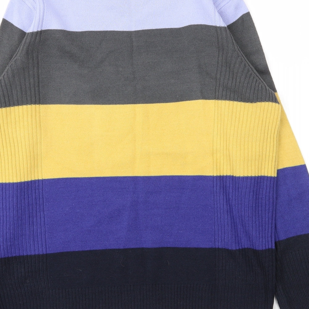M&S Womens Blue Round Neck Striped Acrylic Pullover Jumper Size 12