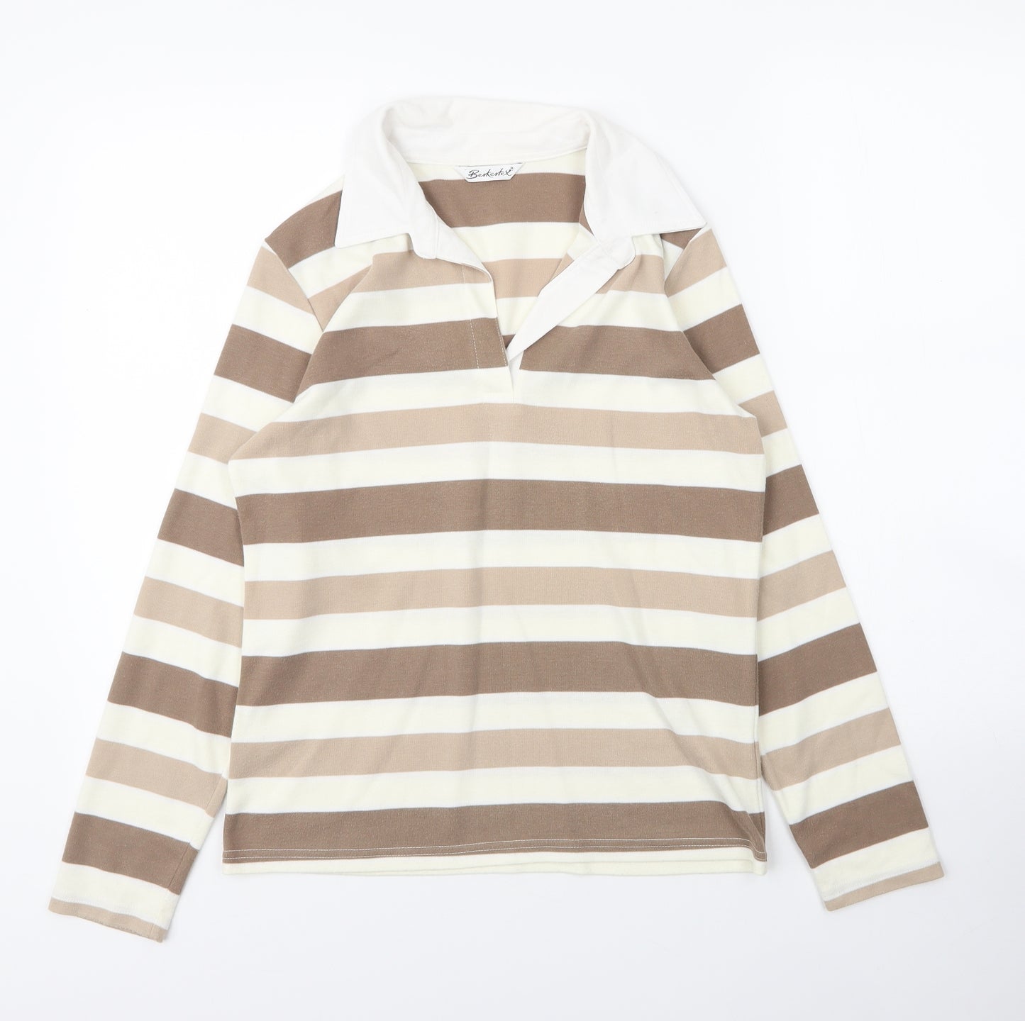 Bershka Womens Beige Striped Cotton Basic Blouse Size 12 Collared
