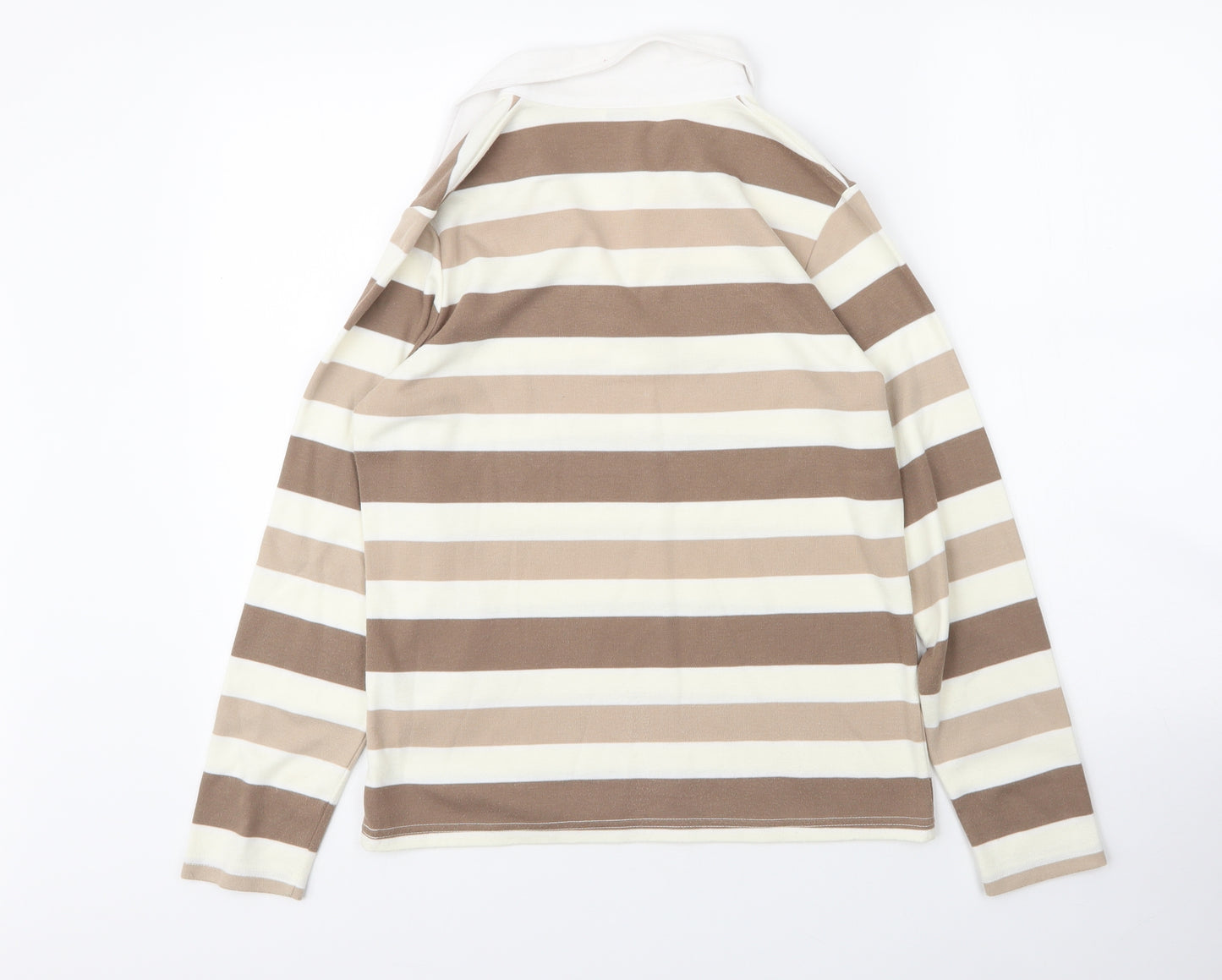 Bershka Womens Beige Striped Cotton Basic Blouse Size 12 Collared