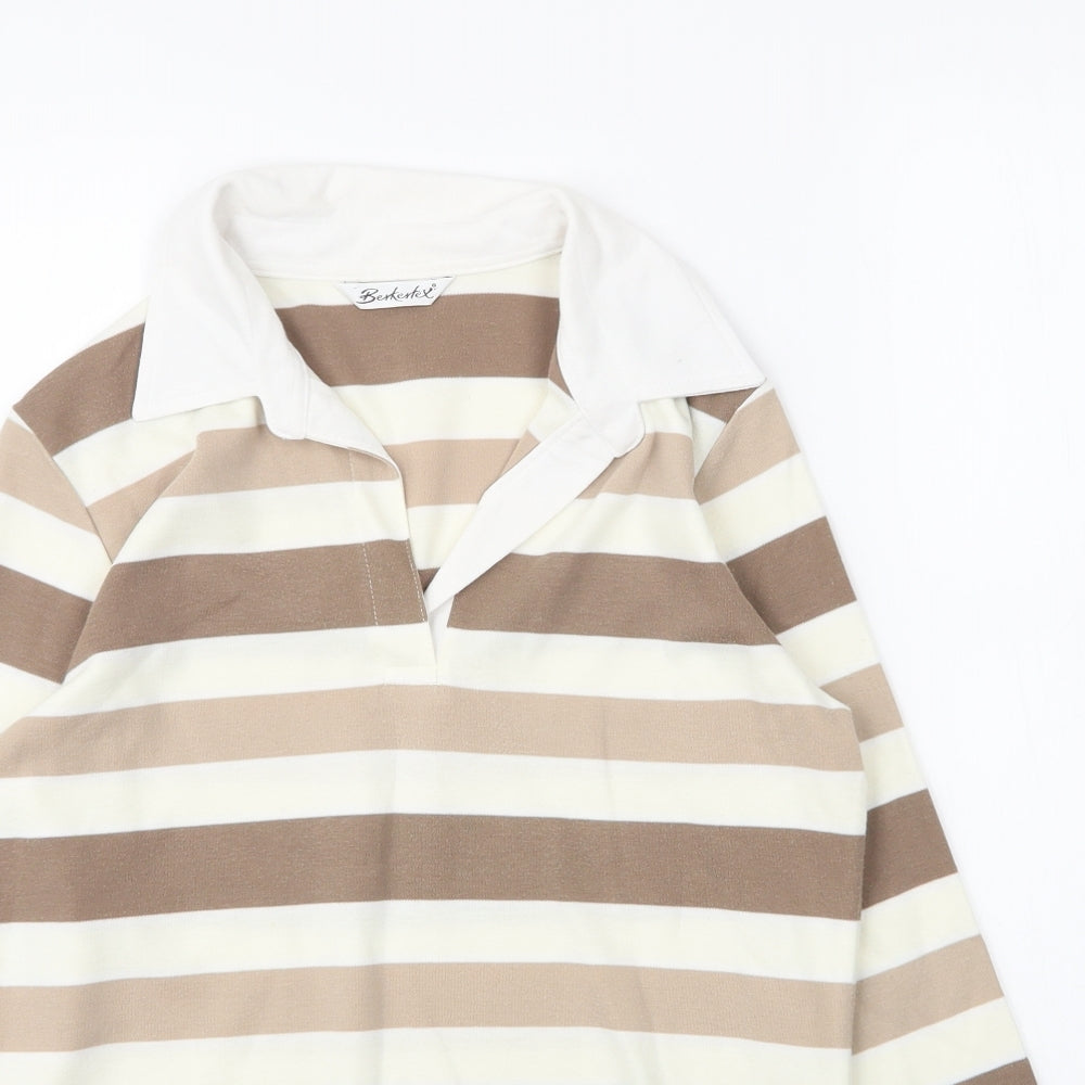 Bershka Womens Beige Striped Cotton Basic Blouse Size 12 Collared