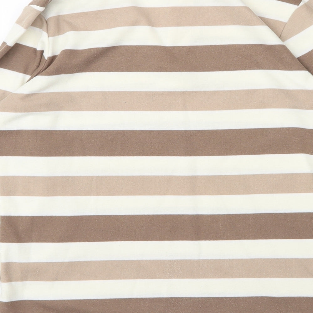 Bershka Womens Beige Striped Cotton Basic Blouse Size 12 Collared