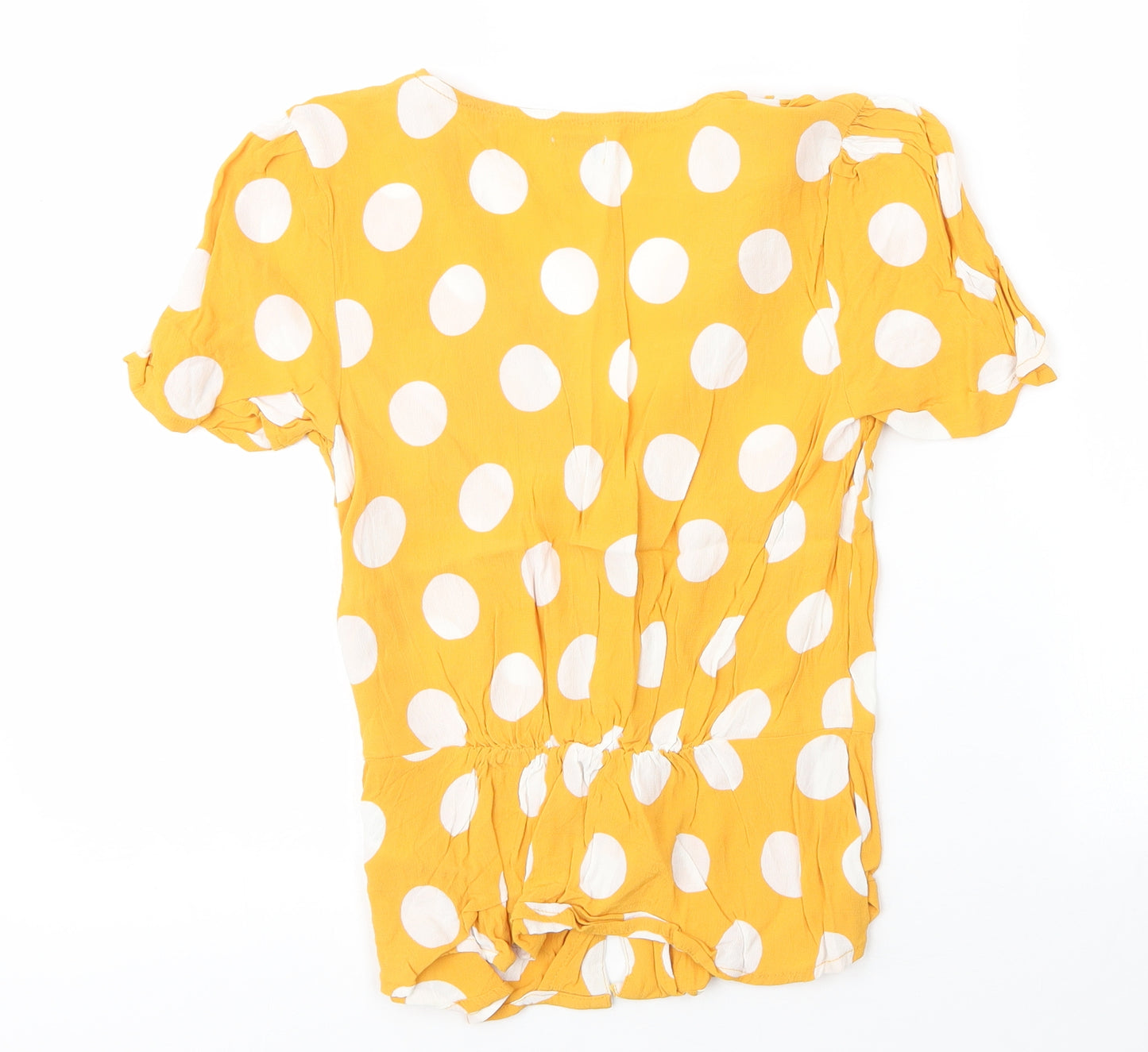 River Island Womens Yellow Polka Dot Viscose Basic Blouse Size 8 V-Neck