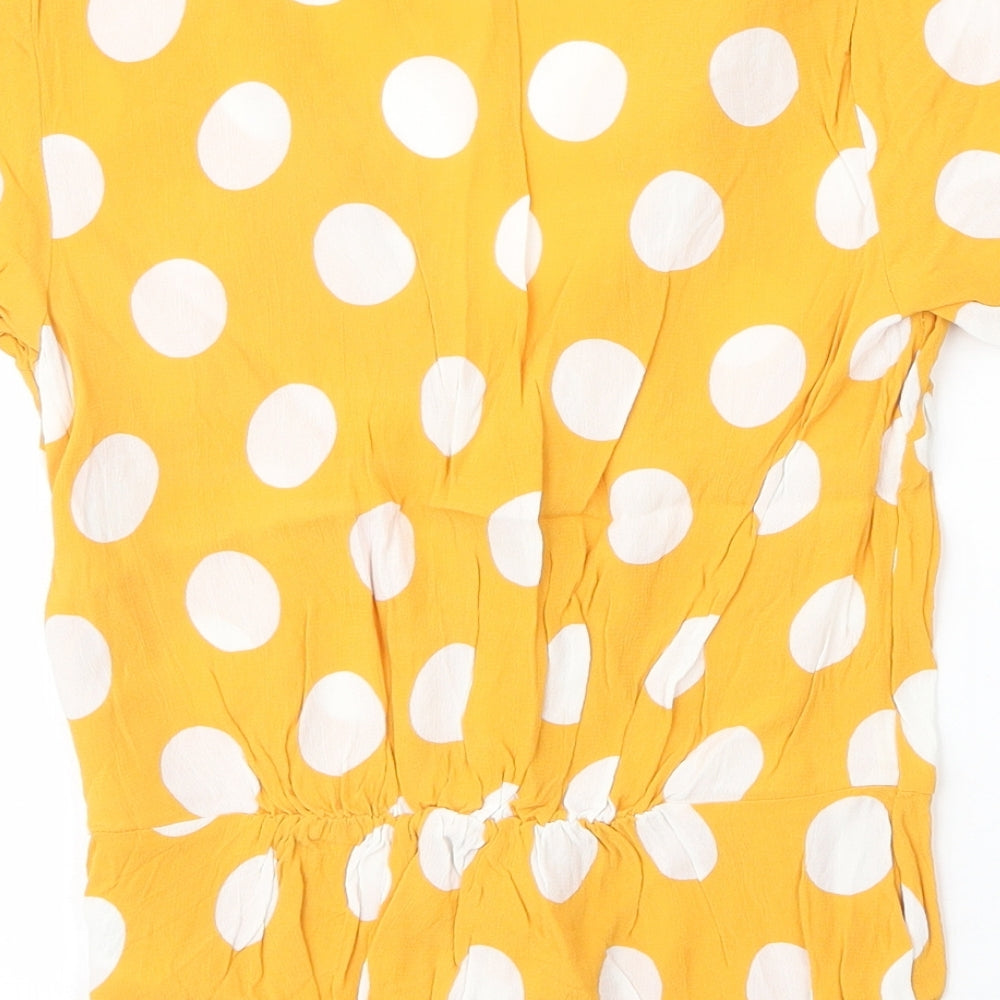 River Island Womens Yellow Polka Dot Viscose Basic Blouse Size 8 V-Neck