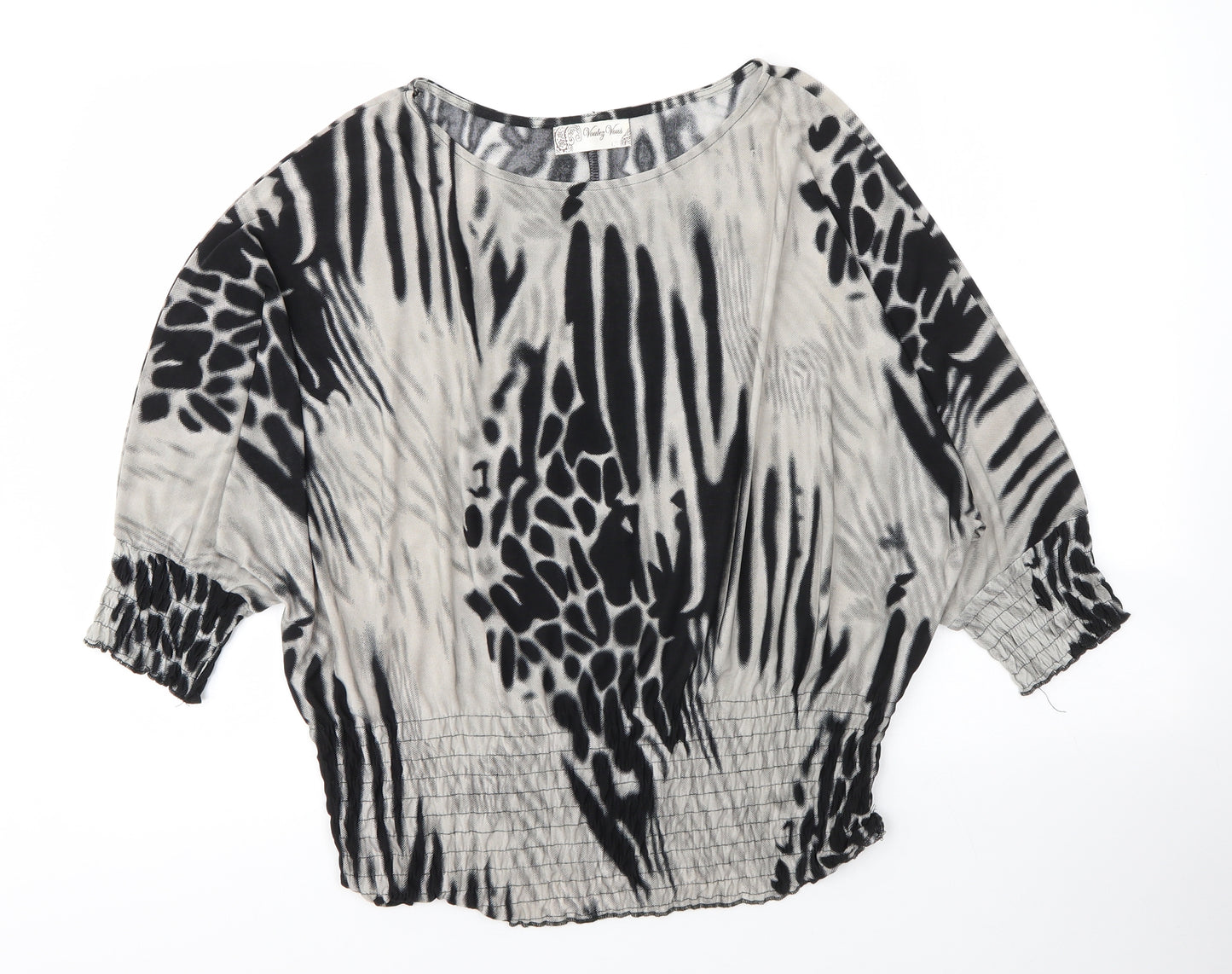 Vouley Vous Womens Beige Animal Print Polyester Basic Blouse Size L Boat Neck - Zebra print