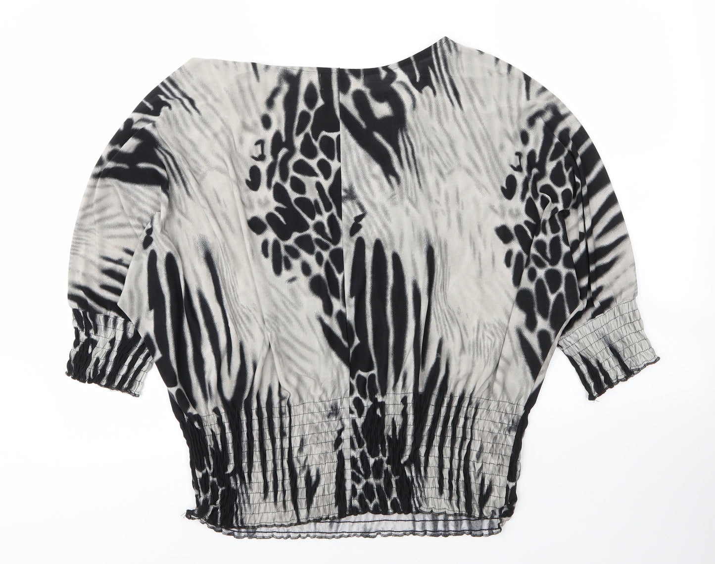 Vouley Vous Womens Beige Animal Print Polyester Basic Blouse Size L Boat Neck - Zebra print