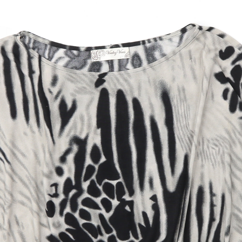 Vouley Vous Womens Beige Animal Print Polyester Basic Blouse Size L Boat Neck - Zebra print