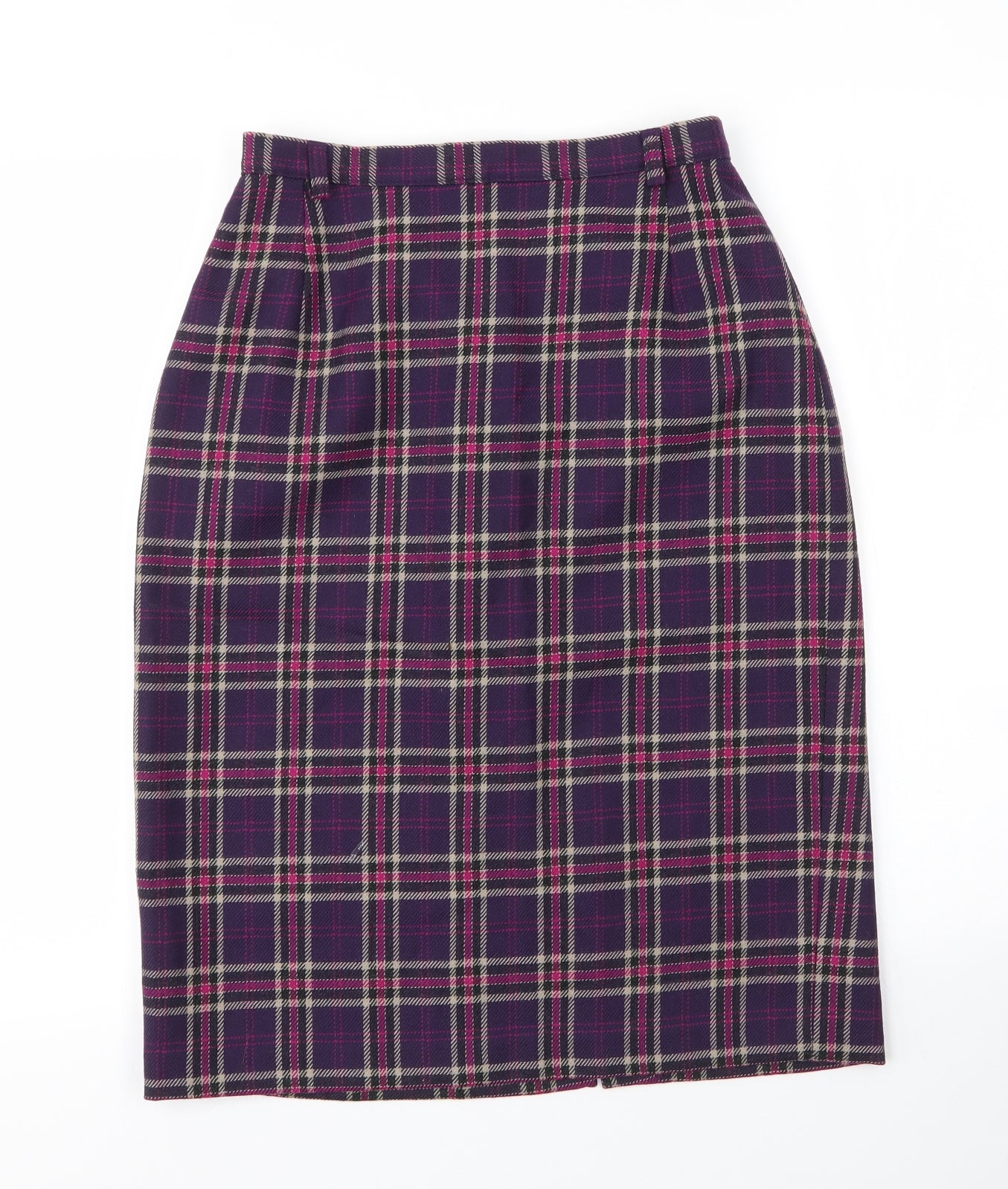 Alexon Womens Purple Plaid Wool Straight & Pencil Skirt Size 10   Zip