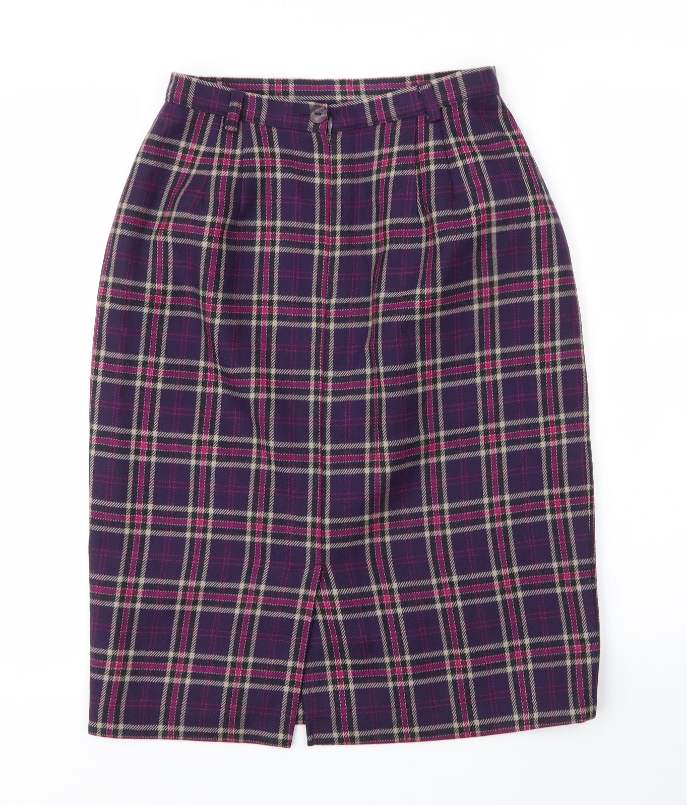 Alexon Womens Purple Plaid Wool Straight & Pencil Skirt Size 10   Zip