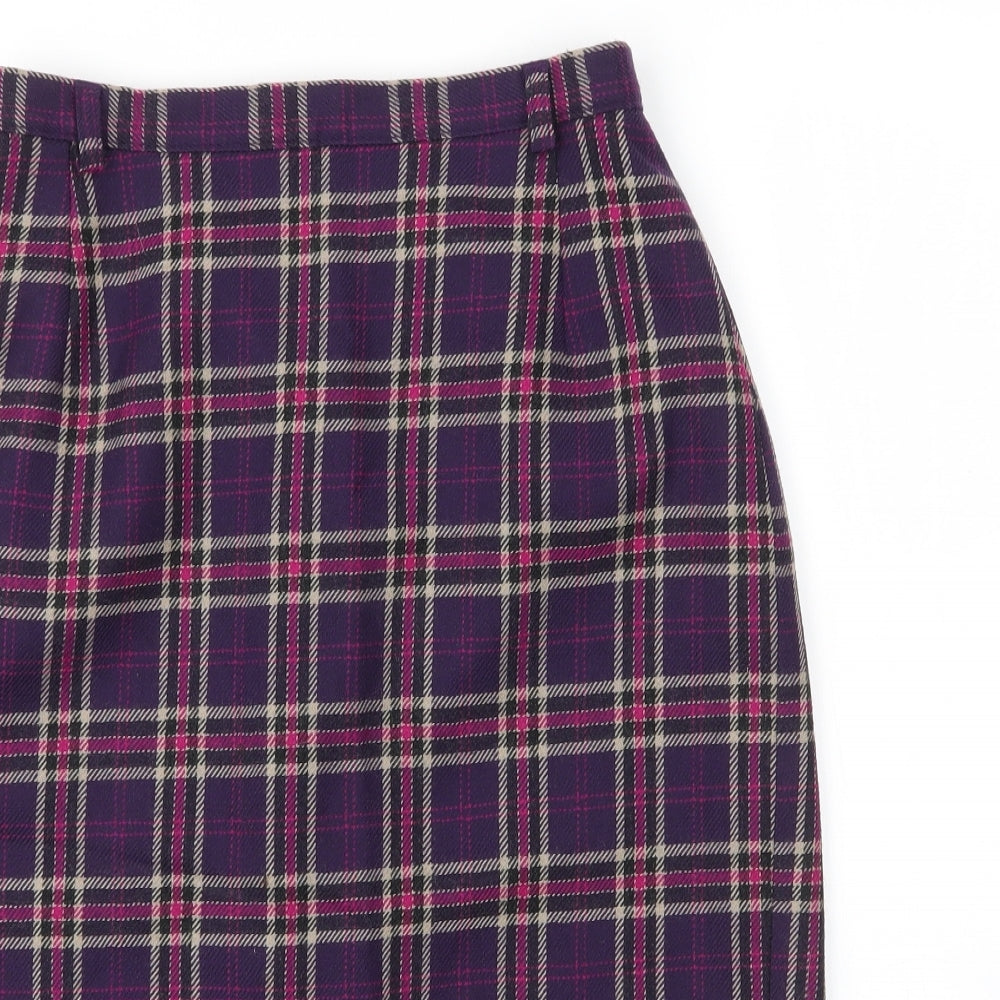 Alexon Womens Purple Plaid Wool Straight & Pencil Skirt Size 10   Zip