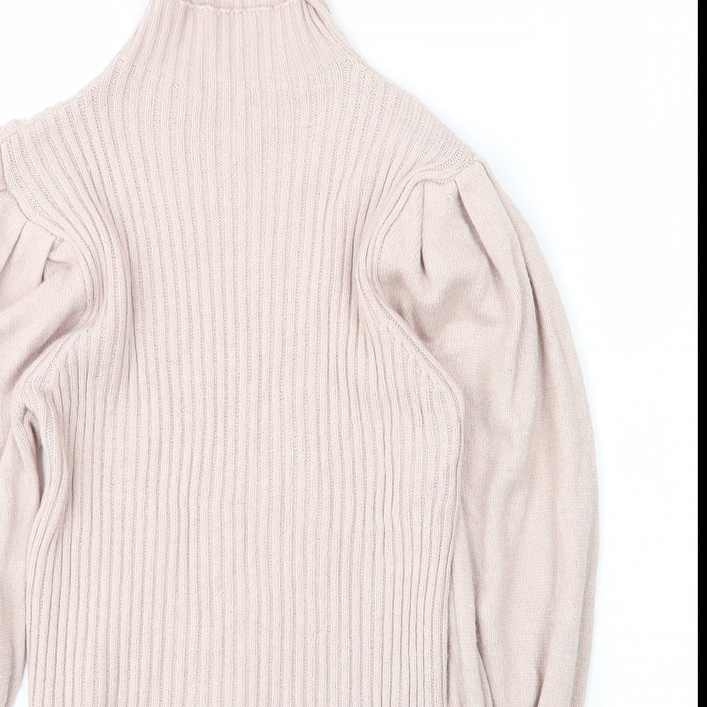 Preworn Womens Beige Mock Neck  Viscose Pullover Jumper Size S