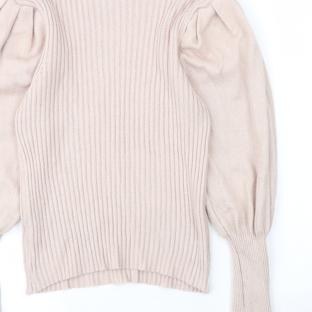 Preworn Womens Beige Mock Neck  Viscose Pullover Jumper Size S