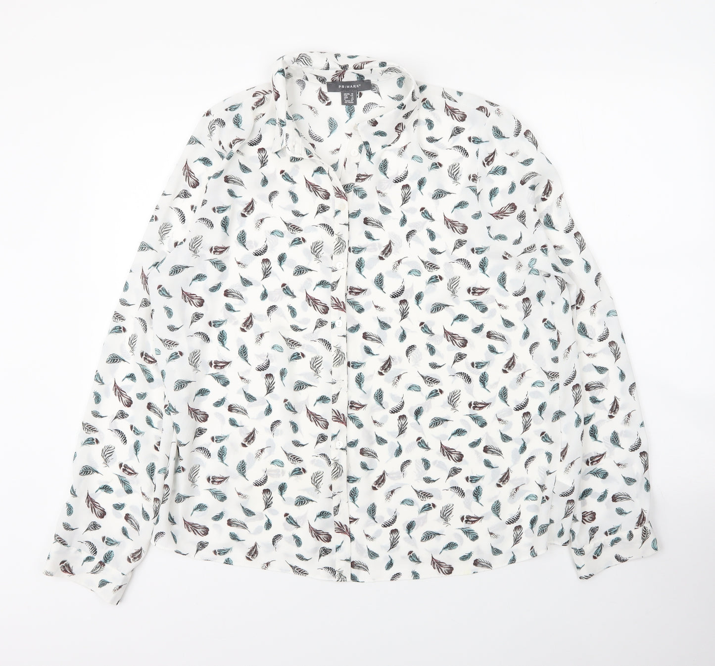 Primark Womens White  Polyester Basic Blouse Size 16 Collared - Feather