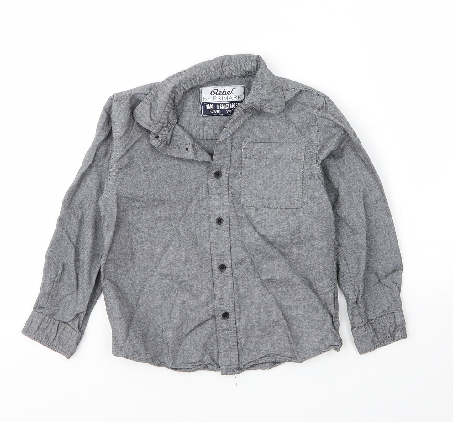 Primark Boys Grey  Cotton Basic Button-Up Size 4 Years Collared Button