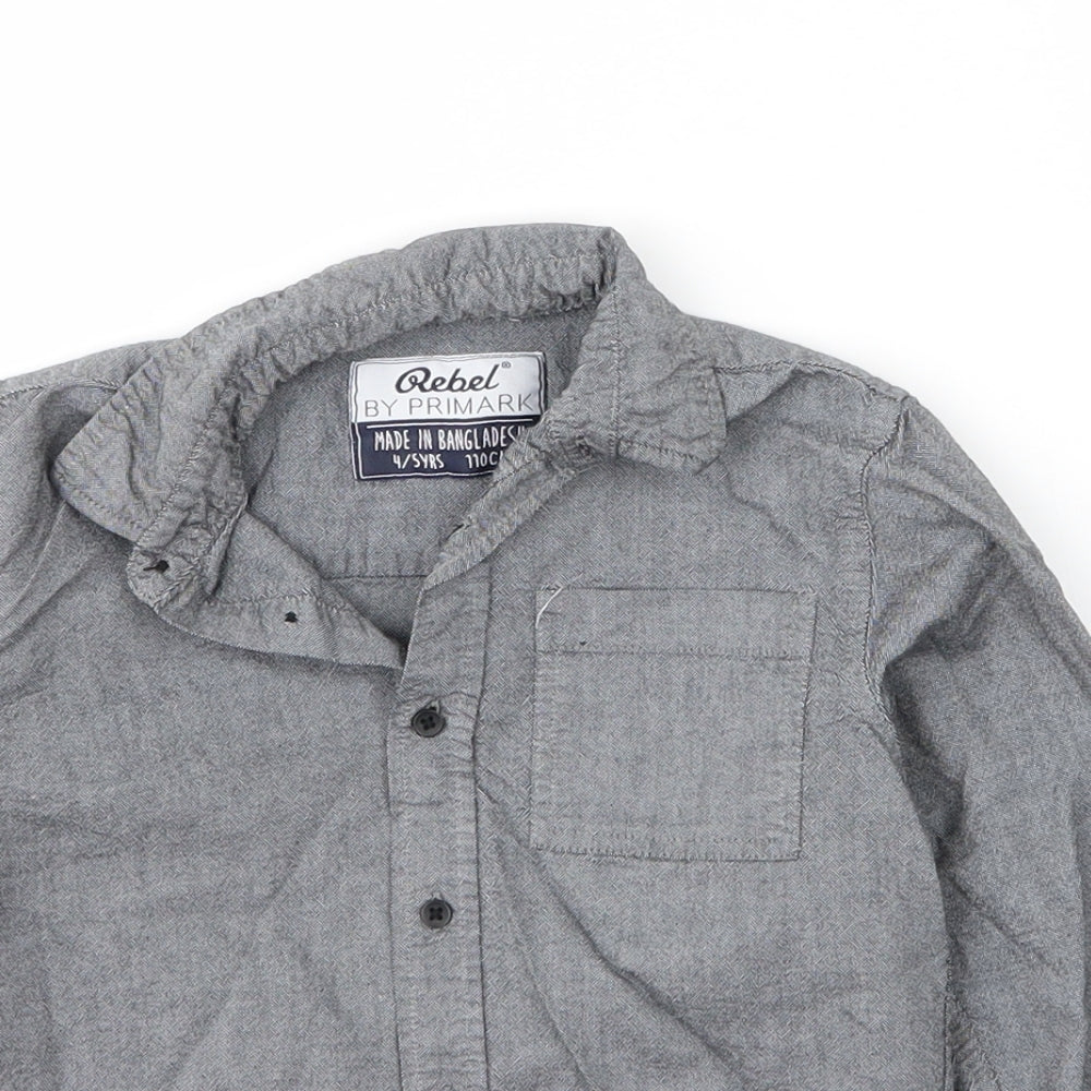 Primark Boys Grey  Cotton Basic Button-Up Size 4 Years Collared Button