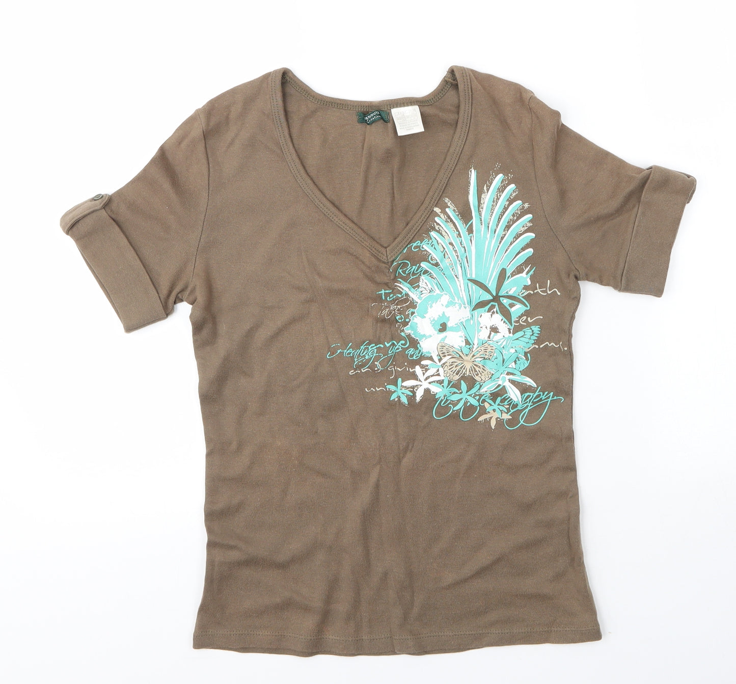 Laredoute Womens Green  Cotton Basic T-Shirt Size 6 V-Neck