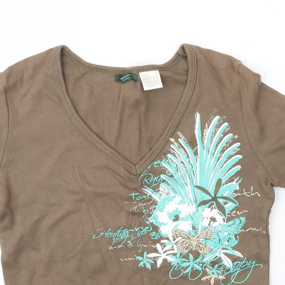 Laredoute Womens Green  Cotton Basic T-Shirt Size 6 V-Neck