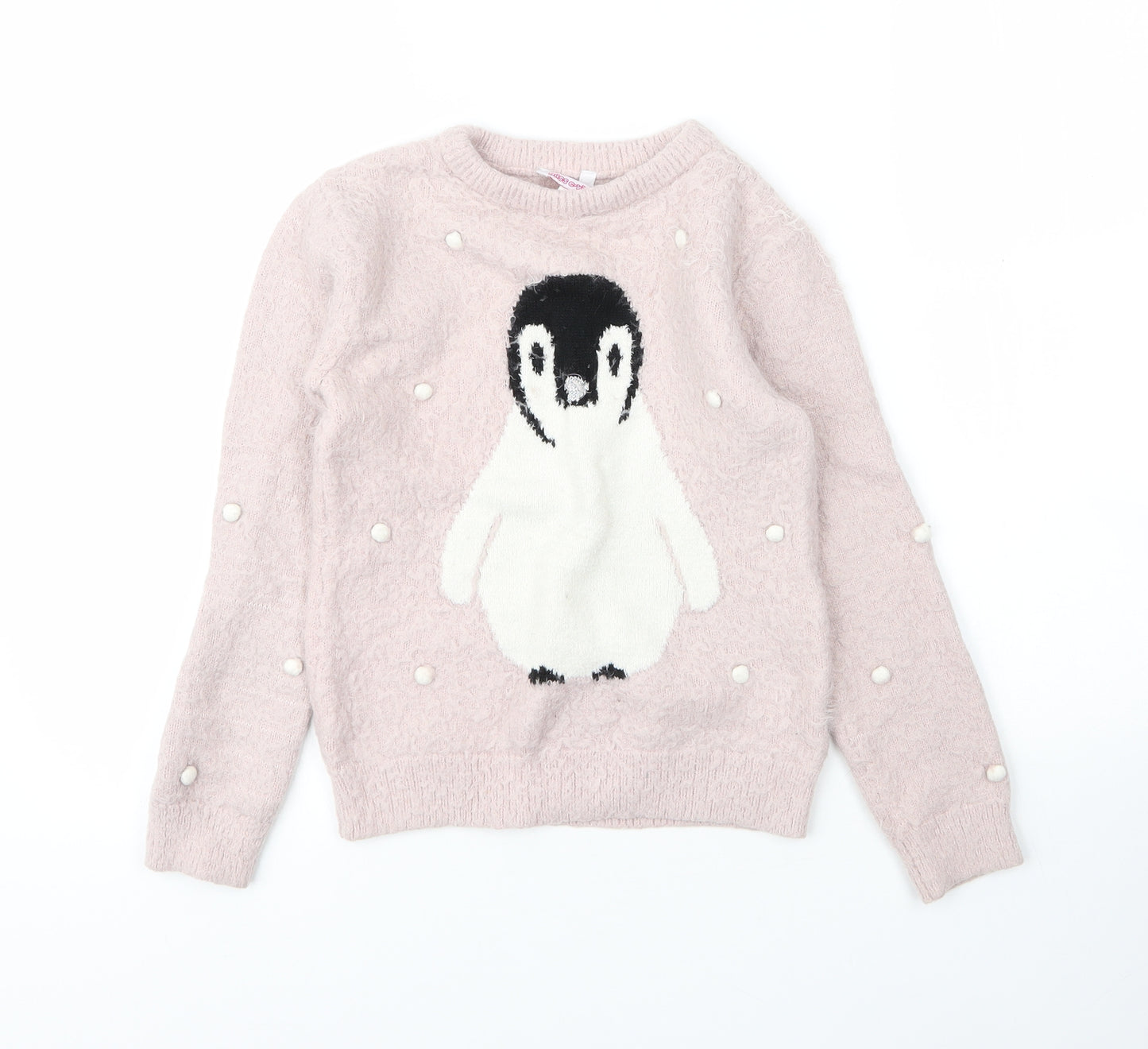 Peacocks Girls Pink Round Neck  Acrylic Pullover Jumper Size 9 Years