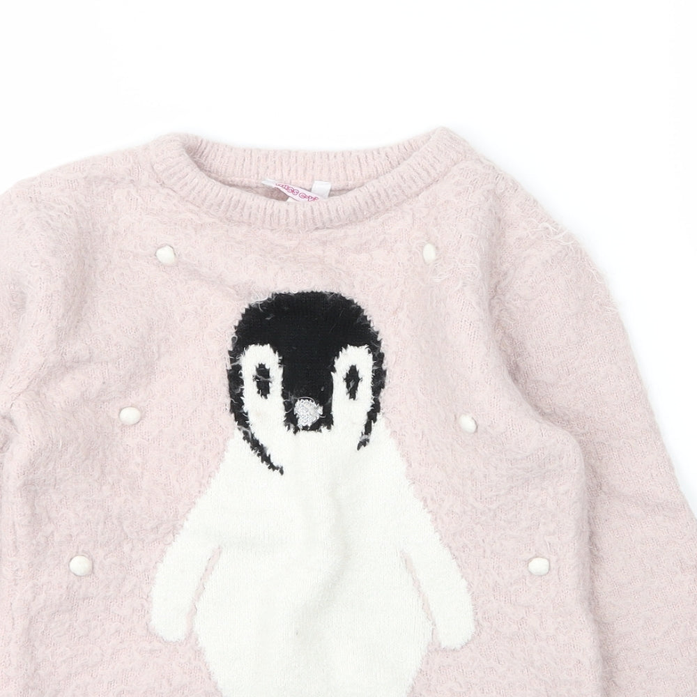 Peacocks Girls Pink Round Neck  Acrylic Pullover Jumper Size 9 Years