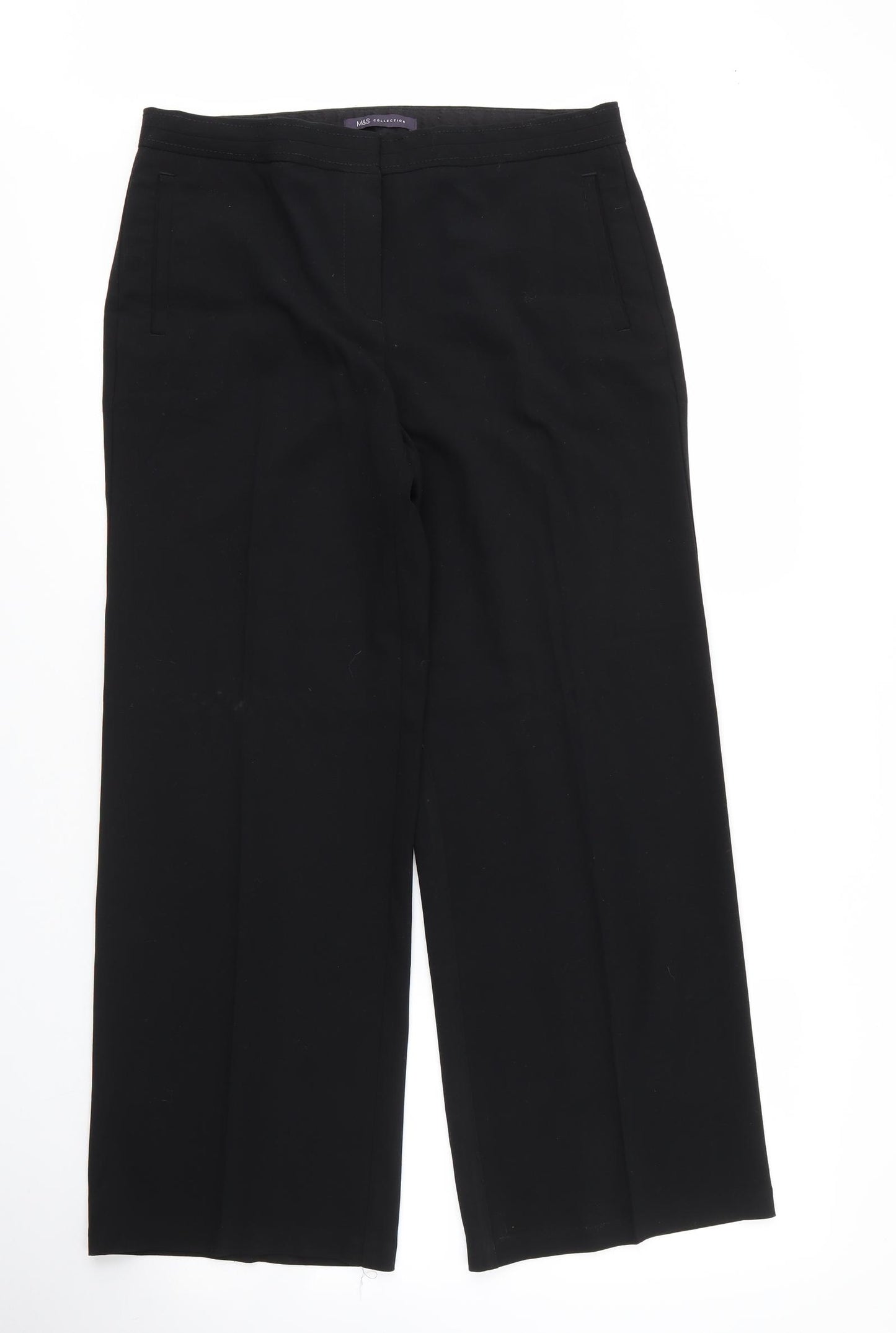 M&S Mens Black  Viscose Trousers  Size 16 L29 in Regular Zip