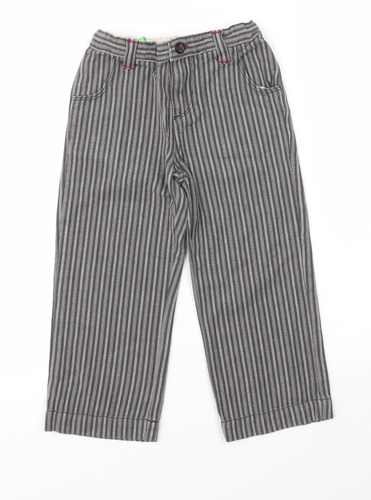 Cath Kidson Girls Grey Striped Cotton Capri Trousers Size 3 Years  Regular Zip